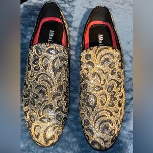 Black and Gold Patterned Loafers
